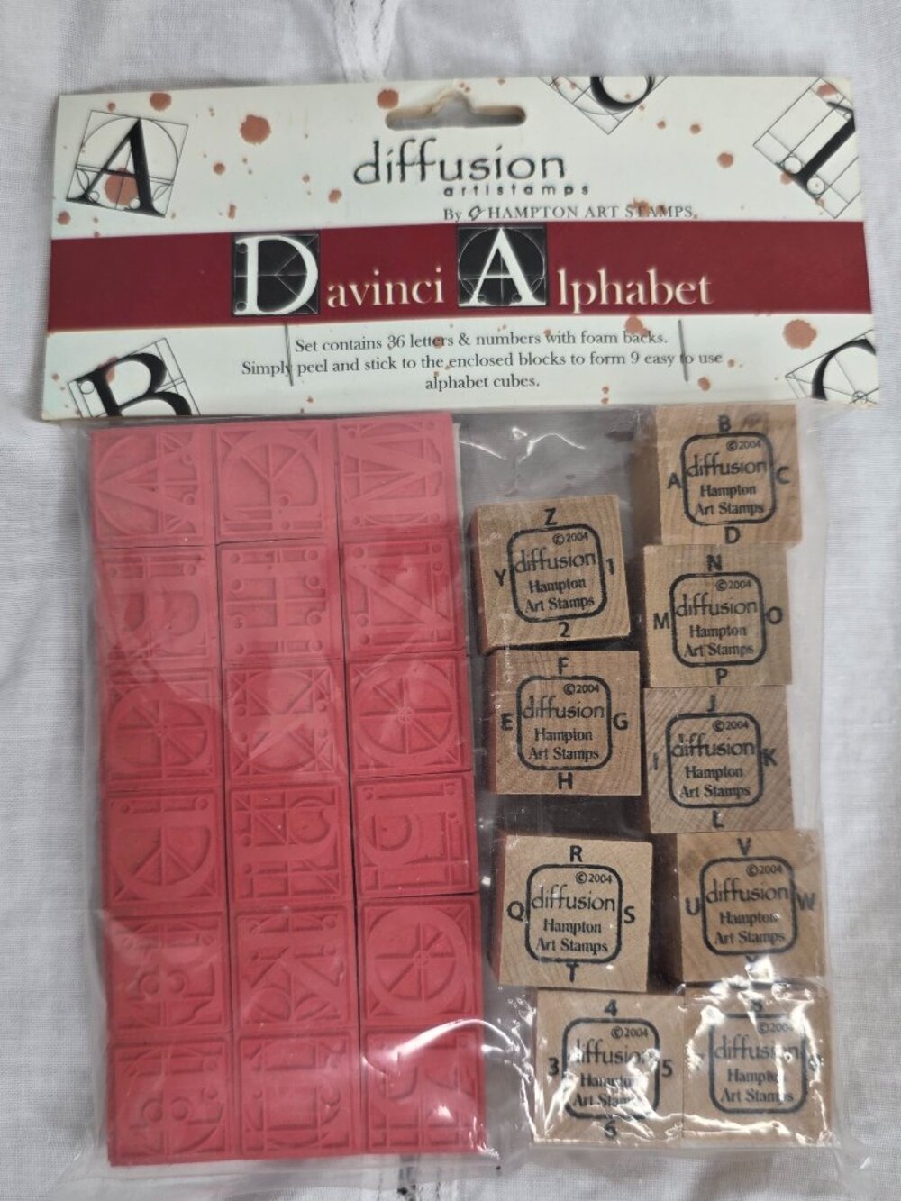 Diffusion Artistamps Davinci Alphabet Set 36 Letters Numbers WoodBlock Unmounted